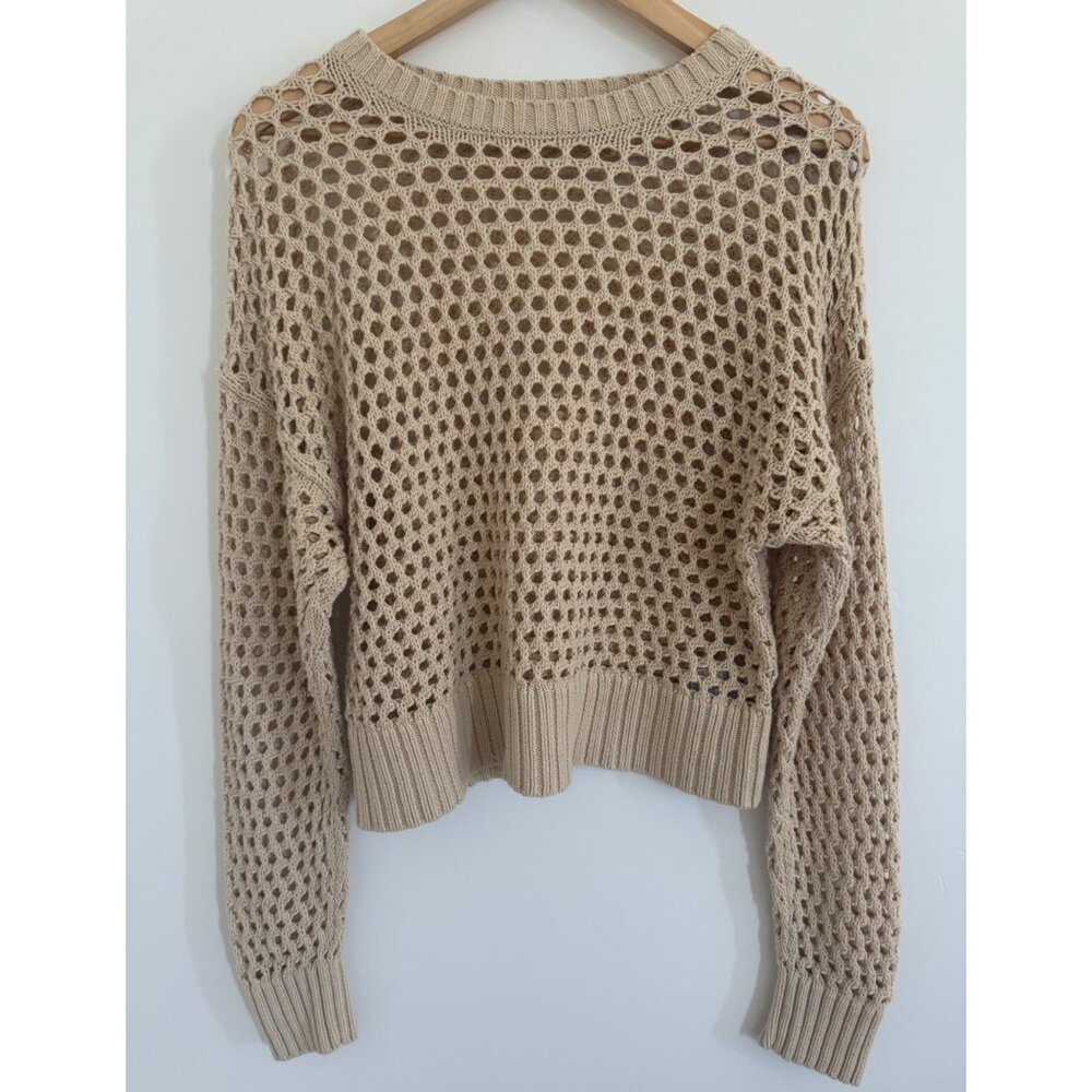 Old Navy Womens S‎ Open-Knit 100% Cotton Airy Beige Sweater Crochet Look Beachy